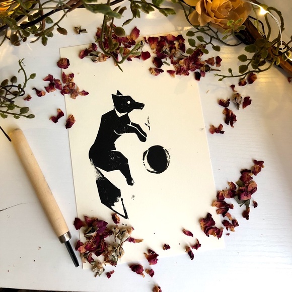 Abi&Ink Other - Linoleum Prints Hand Made Fox & Moon